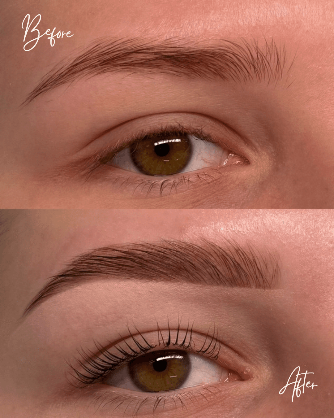 Before and after brow lamination at The Brow Edit